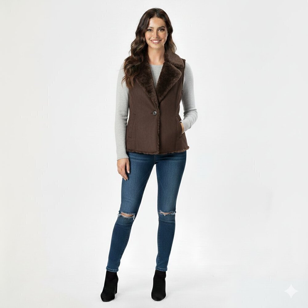 CHARTER CLUB size petite brown faux fur vest